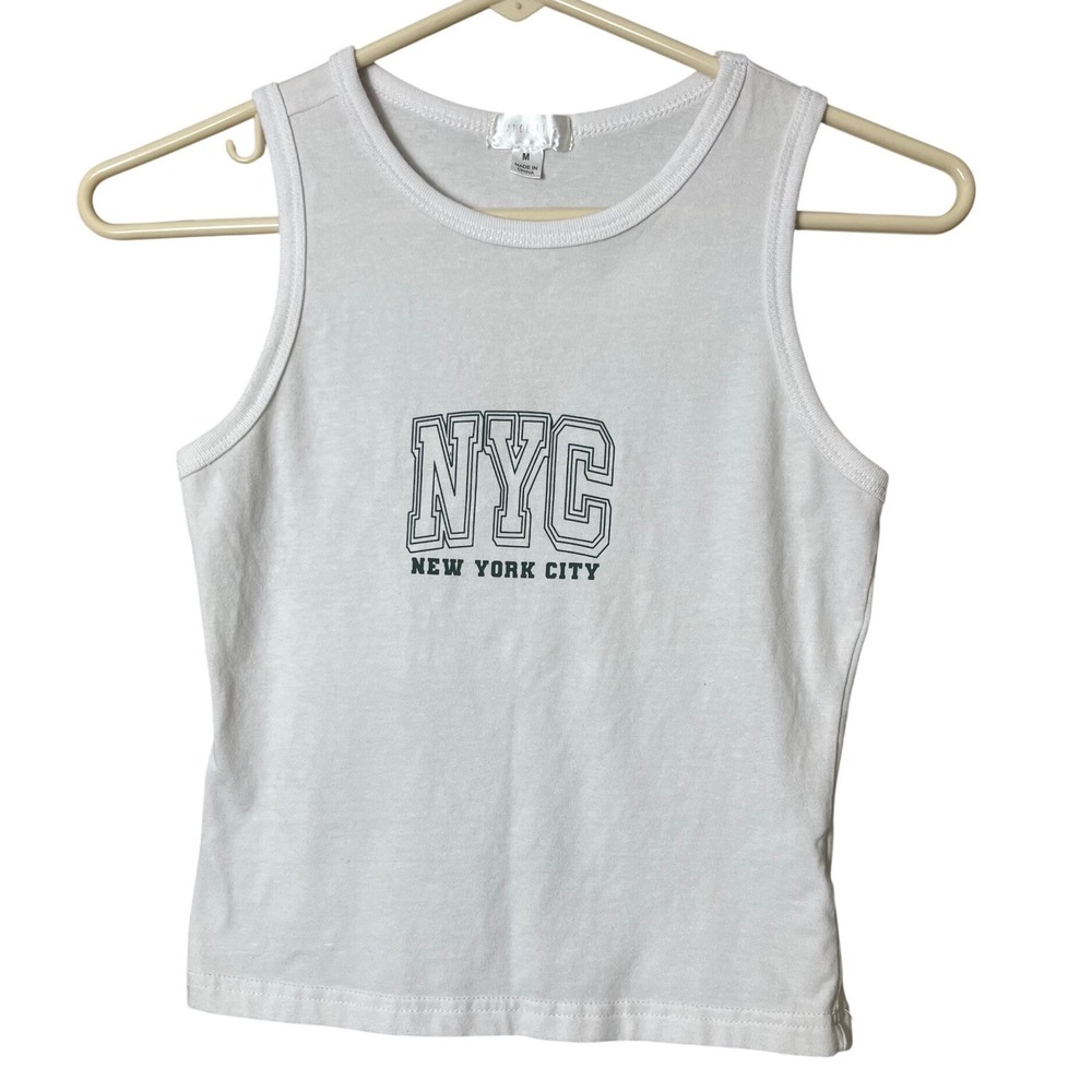 Orange Kiss White NYC Graphic Tank Tee Medium Y2K Clean Girl Streetwear Summer‎